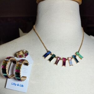 Multicolor Stone Necklace Earring And Stretch Ring Set Set